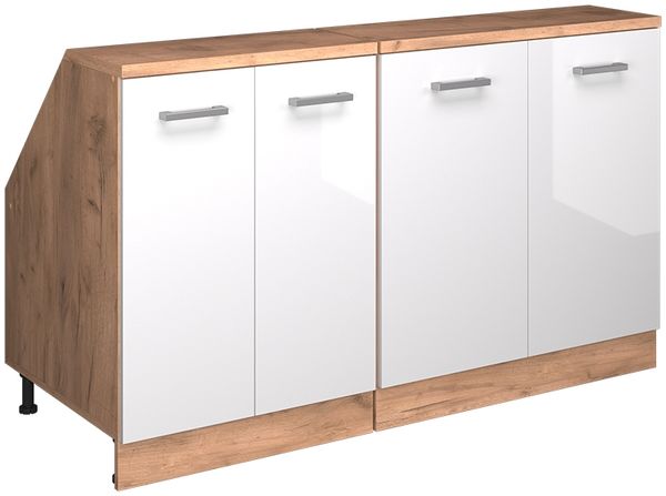 Dachschrägenschrank-Set Rion Weiß Hochglanz 140 cm 2er Set Schrankkorpuss 60 cm Tiefe Vicco