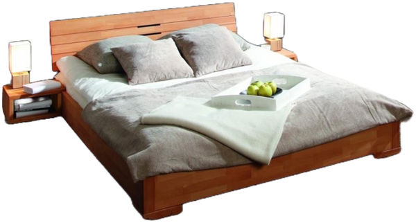 Bett Bento 10 Sonderlänge 180x220 Kernbuche massiv Holzkopfteil und Holzbeine