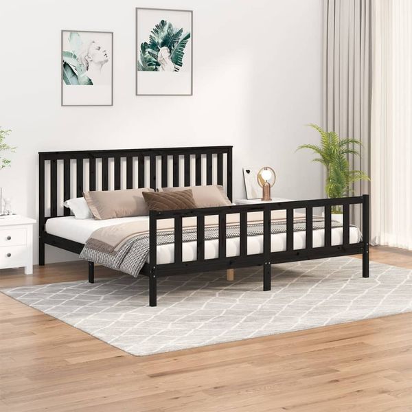 vidaXL Massivholzbett mit Kopfteil Schwarz 200x200 cm Kiefer 3188230