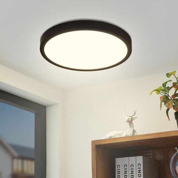 ZMH LED Deckenleuchte Rund Schwarz - 24W Deckenlampe Modern LED Badlampe Neutralweiß 4000K IP44 Ultra Dünn Ø 23 CM Wasserfest für Küche Büro Wohnzimmer Badezimmer Kinderzimmer