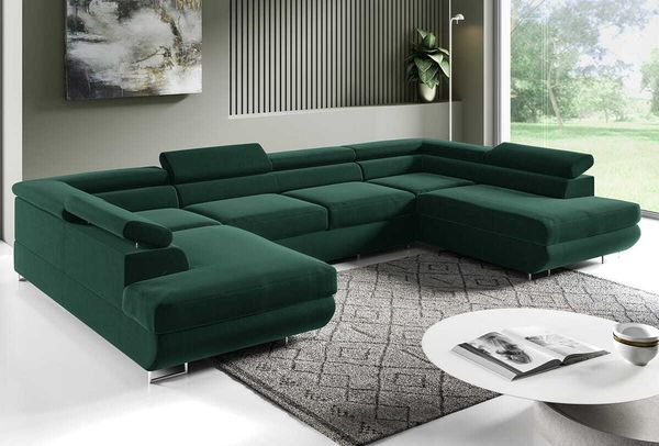 Ecksofa in U-Form PORTO, U-förmige Eckcouch mit Schlaffunktion, ausziehbares Sofa, 2 Bettzeugbehälter, verstellbare Kopfstützen, (Monolith 37), 72cm x 201cm cm