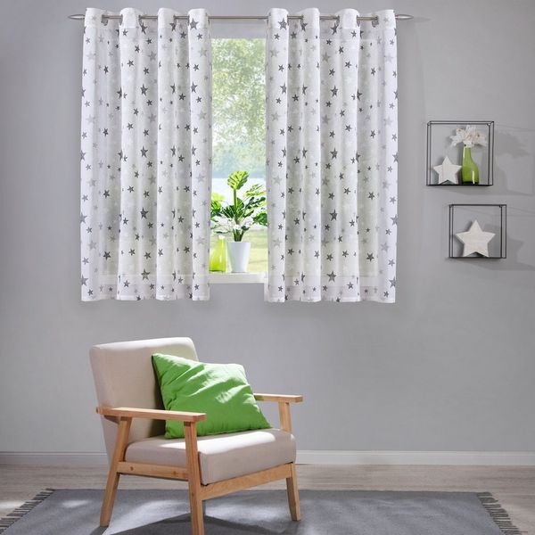 heimtexland Vorhang Deko Gardine Leinen-Optik durchscheinend Sterne (1 St), Ösen, transparent, Polyester, Kinderzimmer I Natur I Ösenschal