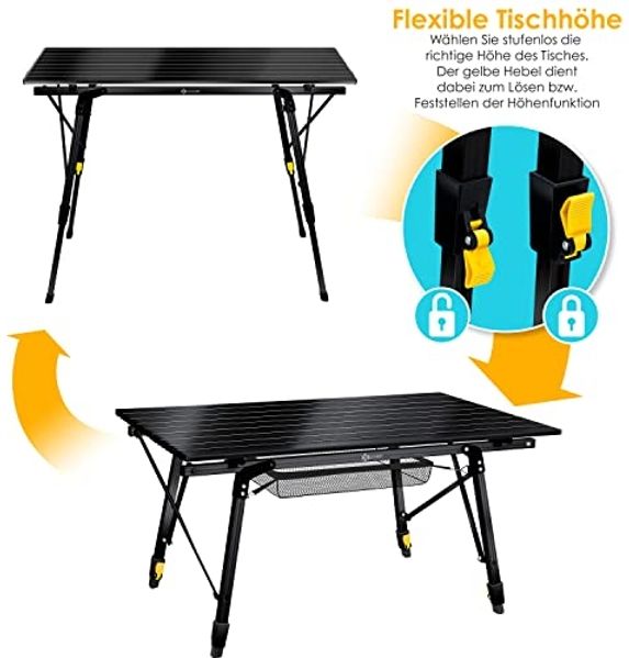 KESSER® Campingtisch faltbar Klapptisch mit Aluminiumrahmen Aufrollbare Tischplatte Falttisch klappbar höhenverstellbar inkl. Tragetasche mit Trageband & Netztasche Schwarz Bild 3
