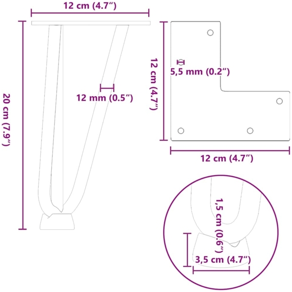 vidaXL Haarnadelbeine für Couchtisch 4 Stk. Weiß 20 cm Massivstahl 4012433 Bild 9