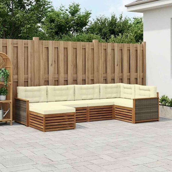 vidaXL Outdoor-Sofagarnitur mit Kissen 6 pcs Natur und Creme 3383558