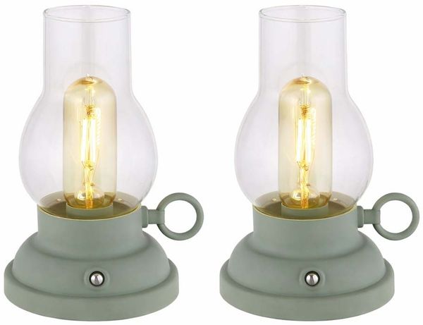 2er Set LED Tischleuchte, grün, Touchdimmer, Akku, H 17,5 cm