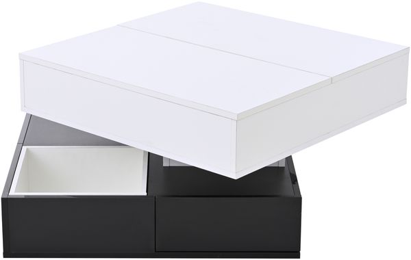 Couchtisch 70x70x40 cm (bis 55 cm) 360° drehbar, Hochglanz schwarz-weiß, 3 Schubladen, versteckter Stauraum Bild 9