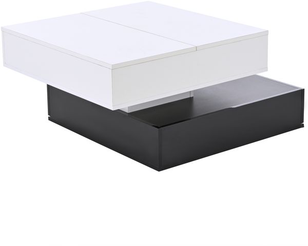 Couchtisch 70x70x40 cm (bis 55 cm) 360° drehbar, Hochglanz schwarz-weiß, 3 Schubladen, versteckter Stauraum Bild 6