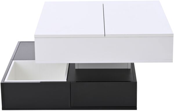 Couchtisch 70x70x40 cm (bis 55 cm) 360° drehbar, Hochglanz schwarz-weiß, 3 Schubladen, versteckter Stauraum Bild 7