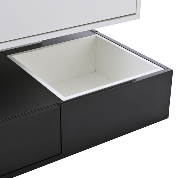 Couchtisch 70x70x40 cm (bis 55 cm) 360° drehbar, Hochglanz schwarz-weiß, 3 Schubladen, versteckter Stauraum Bild 8