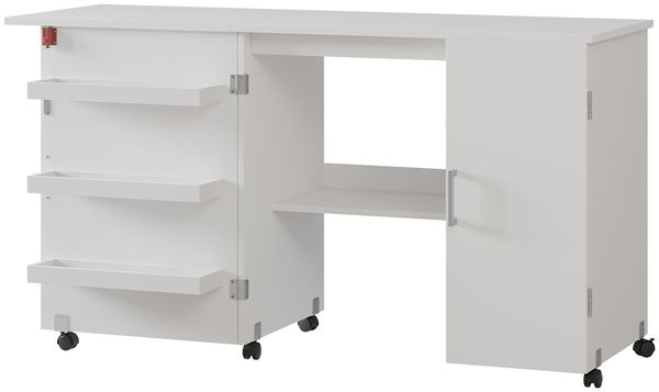 Nähtisch Carmen Weiß 148 x 75 cm mit 3 Regalfächer und Schrank Vicco