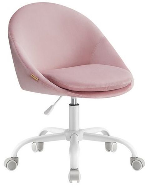 SONGMICS Homeoffice Stuhl, Drehstuhl aus Samt, Schreibtischstuhl, Schaumstoffpolsterung, höhenverstellbar, für Arbeitszimmer, Schlafzimmer, pastellrosa