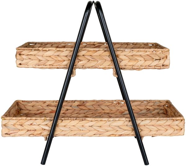 House Nordic Tablett, Wasserhyazinthe/Metall, schwarz/natur, 42x23x43,5 cm
