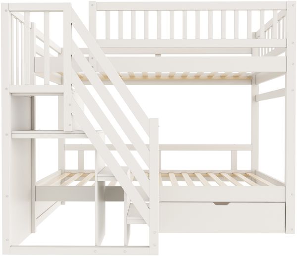 Etagenbett aus Massivholz mit Stauraum & Lattenrosten, 90x200 cm, Weiß, ohne Matratze Bild 7