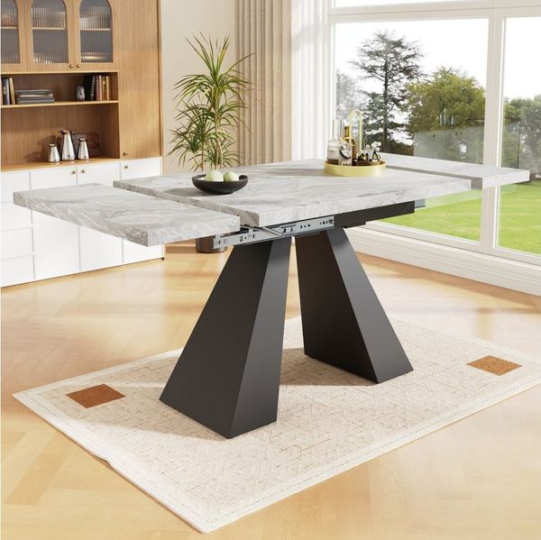 autolock Esstisch Ausziehtisch Küchentisch mit Marmormuster für 6-8 Personen (99-159×74×77 cm), Ausziehbarer Esstisch Teleskoptisch Frühstückstisch für Wohnzimmer
