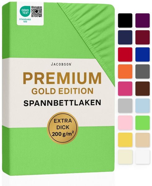 Jacobson Spannbettlaken PREMIUM 200 g/m² Jersey aus 97% Baumwolle & 3% Elasthan, Extra dichtes Bettlaken mit maximalem Halt
