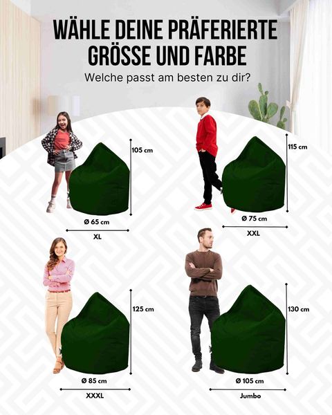 PATCH HOME Sitzsack Tropfenform – Jumbo – Dunkelgrün, bequemer Sitzsack aus Luxus-Polyester-Gewebe, bereits befüllt Bild 3