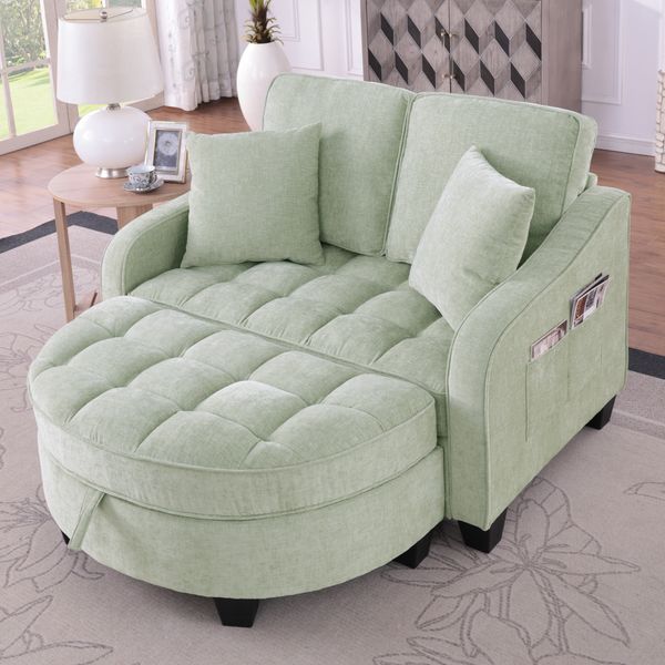 Multifunktionales Sofa, 2-in-5 Sofa-Bett mit Aufbewahrungs-Hocker atmungsaktiver Stoff für kleine Räume, Stoff und Eukalyptusholz, Black,