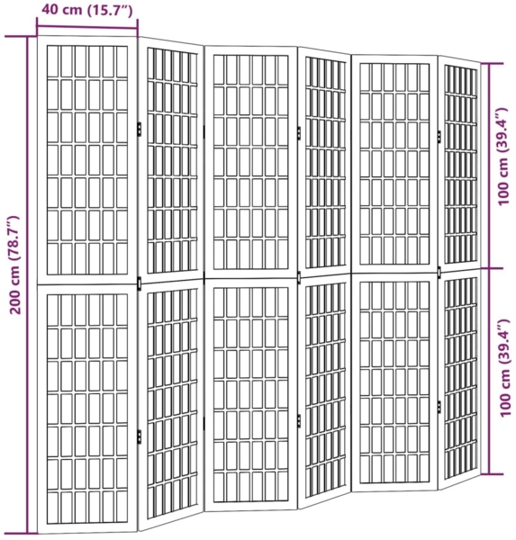 vidaXL 6-tlg. Paravent Schwarz Massivholz Paulownia 358779 Bild 7