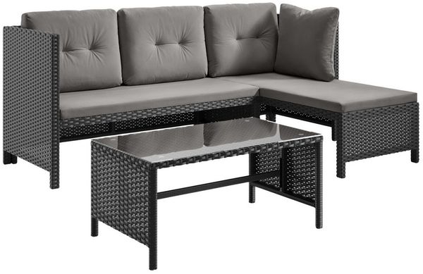 Home Collective Gartenlounge-Set Lounge Möbel Outdoor Sofa Gartenmöbel Outdoormöbel Polyrattan schwarz, 180x120x63,5 cm (BxTxH), mit Tisch, inkl. Polster & Kissen, Grau