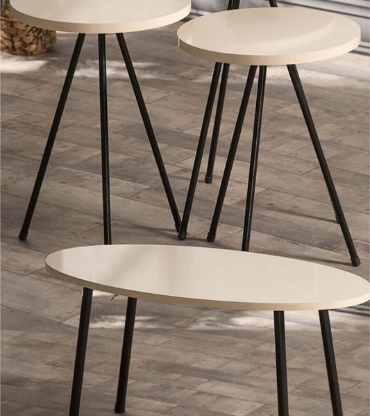 Couchtisch und Satztisch-Set 90 x 50 cm Spanplatte Ekru 89321603 [en. casa]