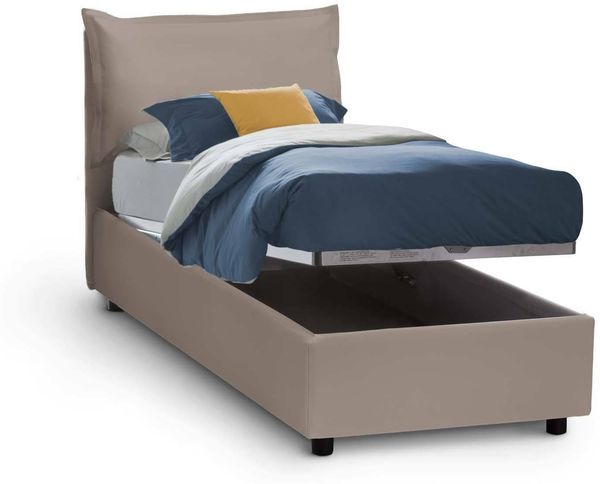 Dmora Einzelbett Anitza, Bettkasten mit Kunstlederbezug, 100 % Made in Italy, Öffnung vorne, geeignet für Matratzen 90 x 200 cm, Taupe Bild 5