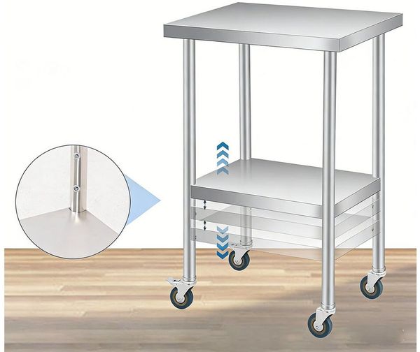 GarveeMore Küchenwagen Edelstahl Prep Tisch mit Backsplash, verstellbares Unterregal