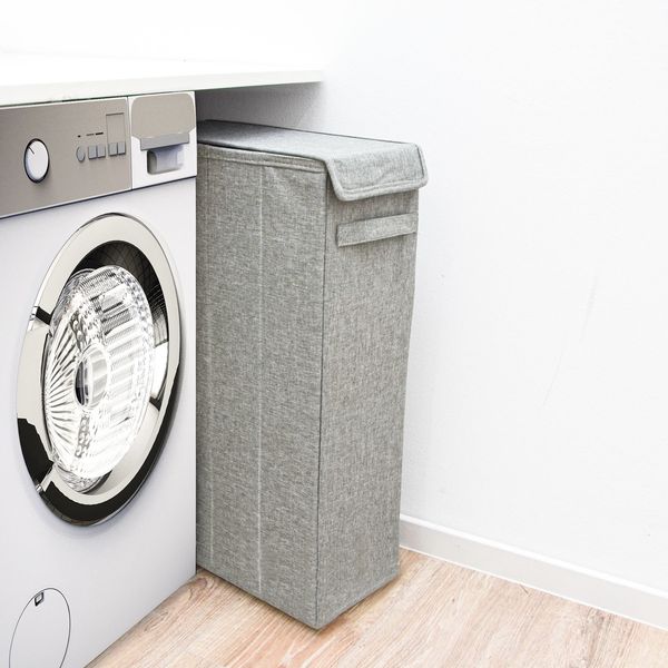 DuneDesign 50L Wäschekorb mit Deckel 20 x 40 x 60 cm Wäschesammler Schmal Grau ohne Druck, 20 x 60 x 40 cm Bild 2