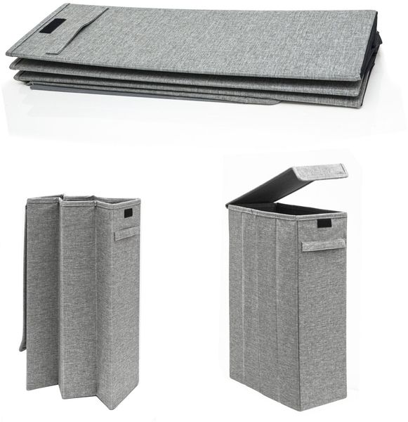 DuneDesign 50L Wäschekorb mit Deckel 20 x 40 x 60 cm Wäschesammler Schmal Grau ohne Druck, 20 x 60 x 40 cm Bild 8