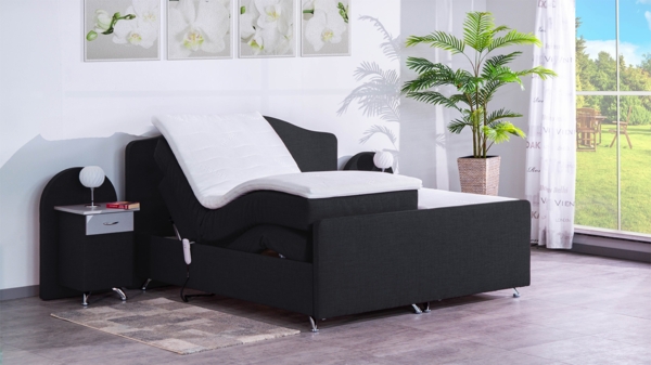 Meisterbetten Boxspringbett Epos 160x220 in W-Black, Matratzenbezug Nano, Ergoflex-Topper