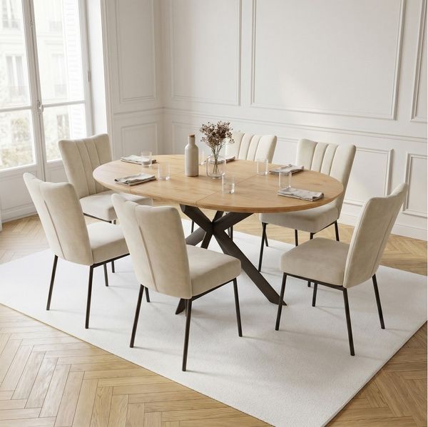 Jiexi Essgruppe Tisch-und Stuhlset, Ausziehbarer Esstisch (110-150 cm) mit 4-6 Stühlen