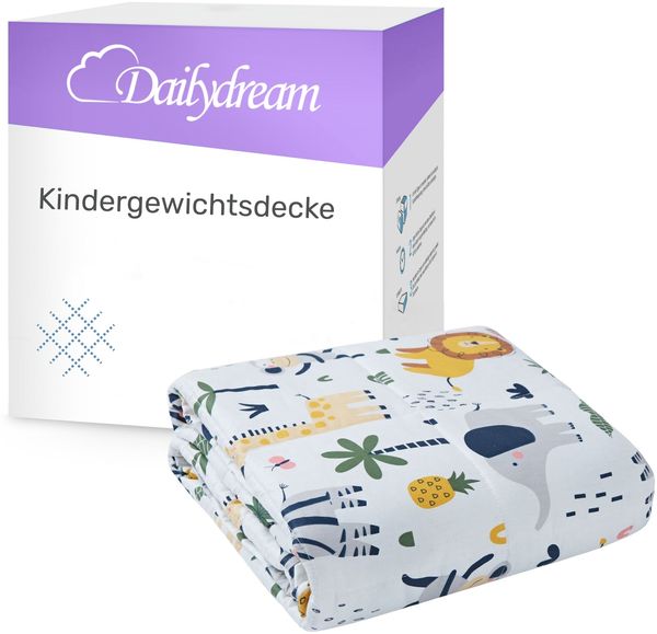 Dailydream Kinder Gewichtsdecke | 104x150 | 3,2 kg | Motiv Safari | aus 100% Baumwolle | mit Glasperlenfllung | schwere Decke zum Schlafen | Weighted Blanket | Therapiedecke | Krpergewicht 35-55 kg