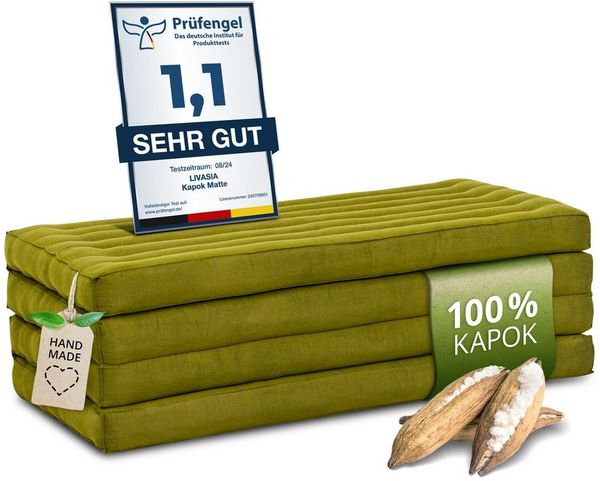 Klappmatratze Klappmatratze 110 cm (Basic) vegan und handgefertigt, 200x110x8cm, livasia, 8 cm hoch, Kapok