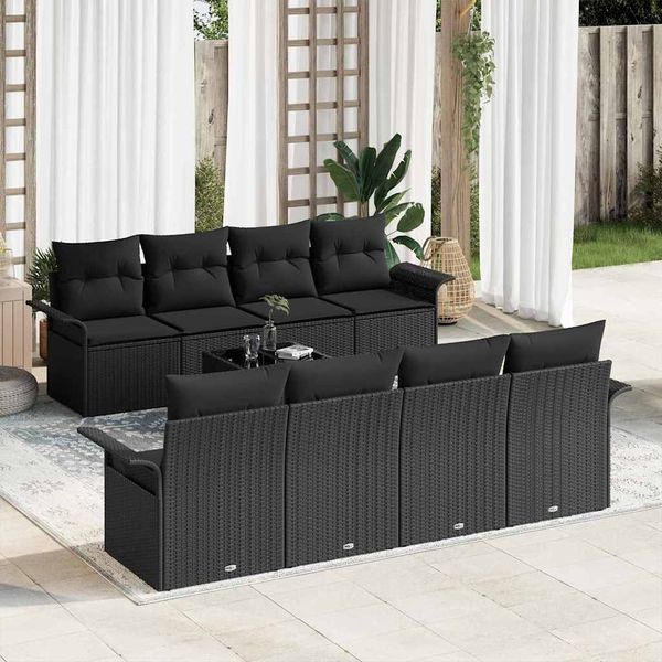 vidaXL Gartensofa-set mit Kissen 9 pcs Schwarz Poly-Rattan 3345293