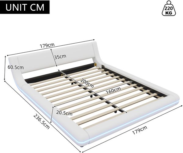 160*200cm Flachbett, Bodenbett, PU, LED-Umgebungslicht, weiß Bild 6