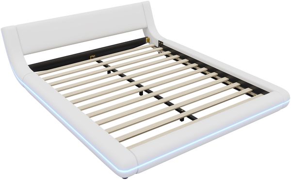 160*200cm Flachbett, Bodenbett, PU, LED-Umgebungslicht, weiß Bild 9