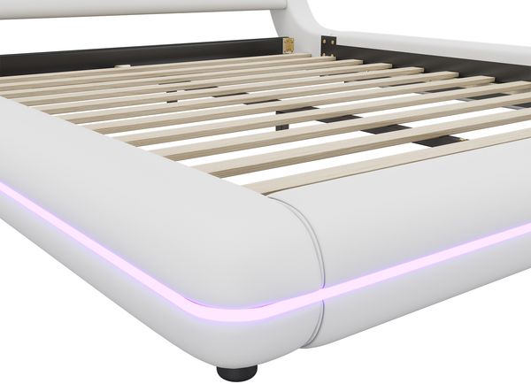 160*200cm Flachbett, Bodenbett, PU, LED-Umgebungslicht, weiß Bild 10