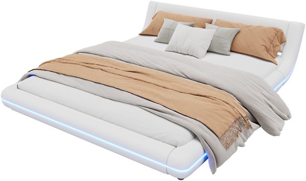 160*200cm Flachbett, Bodenbett, PU, LED-Umgebungslicht, weiß Bild 5