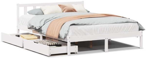 vidaXL Massivholzbett ohne Matratze Weiß 140x200 cm Kiefernholz 3301476
