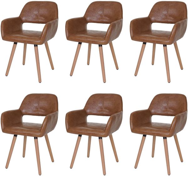 6er-Set Esszimmerstuhl HWC-A50 II, Stuhl Küchenstuhl, Retro 50er Jahre Design ~ Kunstleder, Wildlederimitat, helle Beine