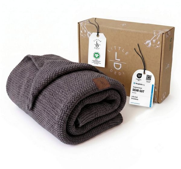 Babydecke Baby Strickdecke, %100 Bio Baumwolle, Atmungsaktiv 80x100 cm Grau, Little Dedi