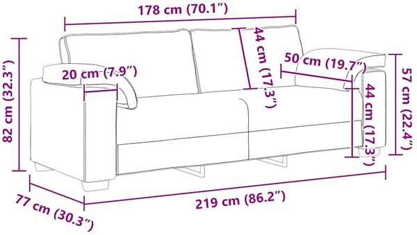 vidaXL 3-Sitzer-Sofa Dunkelgrau 220x77x82 cm Samt 4105278 Bild 9