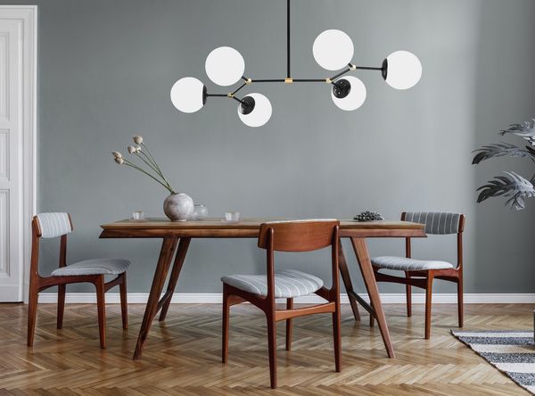 Vente-unique - Deckenleuchte mit 6 Leuchten - 100x52 cm - Weiß & Goldfarben - DAMAR