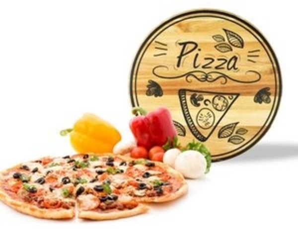 Pizzateller mit Pizza Motiv ø30cm drehbar Holzteller Drehplatte Käseteller Speiseteller Bild 4