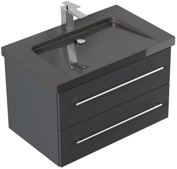 Badmöbel Granit India Black Damo 75 cm 1 Hahnloch SoftClose grafit : Grafit