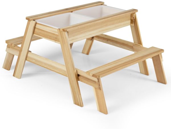 4 in 1 Kinder Kindersitzgruppe mit Abnehmbarem Deckel & 2 Aufbewahrungsboxen Holz Spieltisch