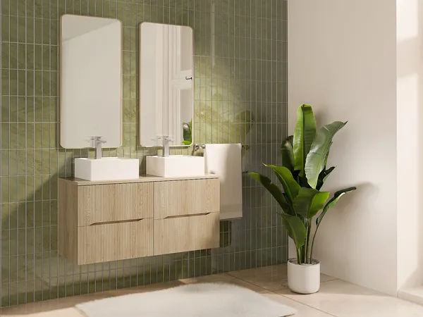 Vente-unique - ORISO Waschbeckenmöbel Holz, Platte Beige - B 46 cm x H 57 cm x L 120 cm