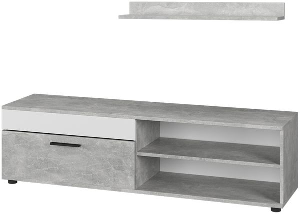 Lowboard & Regal Berno Beton/Weiß mit 1 Klappe Vicco