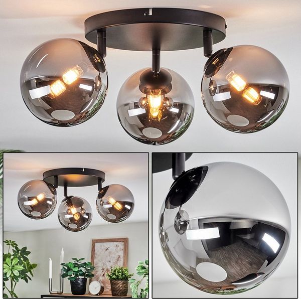 hofstein Deckenleuchte Deckenlampe aus Metall/Glas in Schwarz/Chrom/Rauch, ohne Leuchtmittel, verstellbare Deckenleuchte im Vintage-Design (Schirme 15 cm), 3 x G9