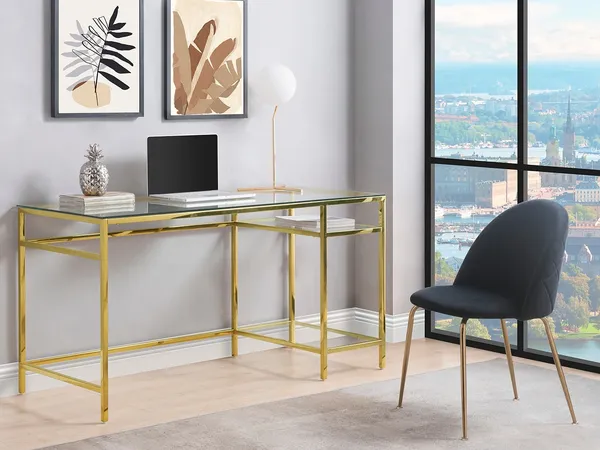 Vente-unique - TIZIO Büromöbel Glas TransparentGold - B 60 cm x H 75 cm x L 140 cm